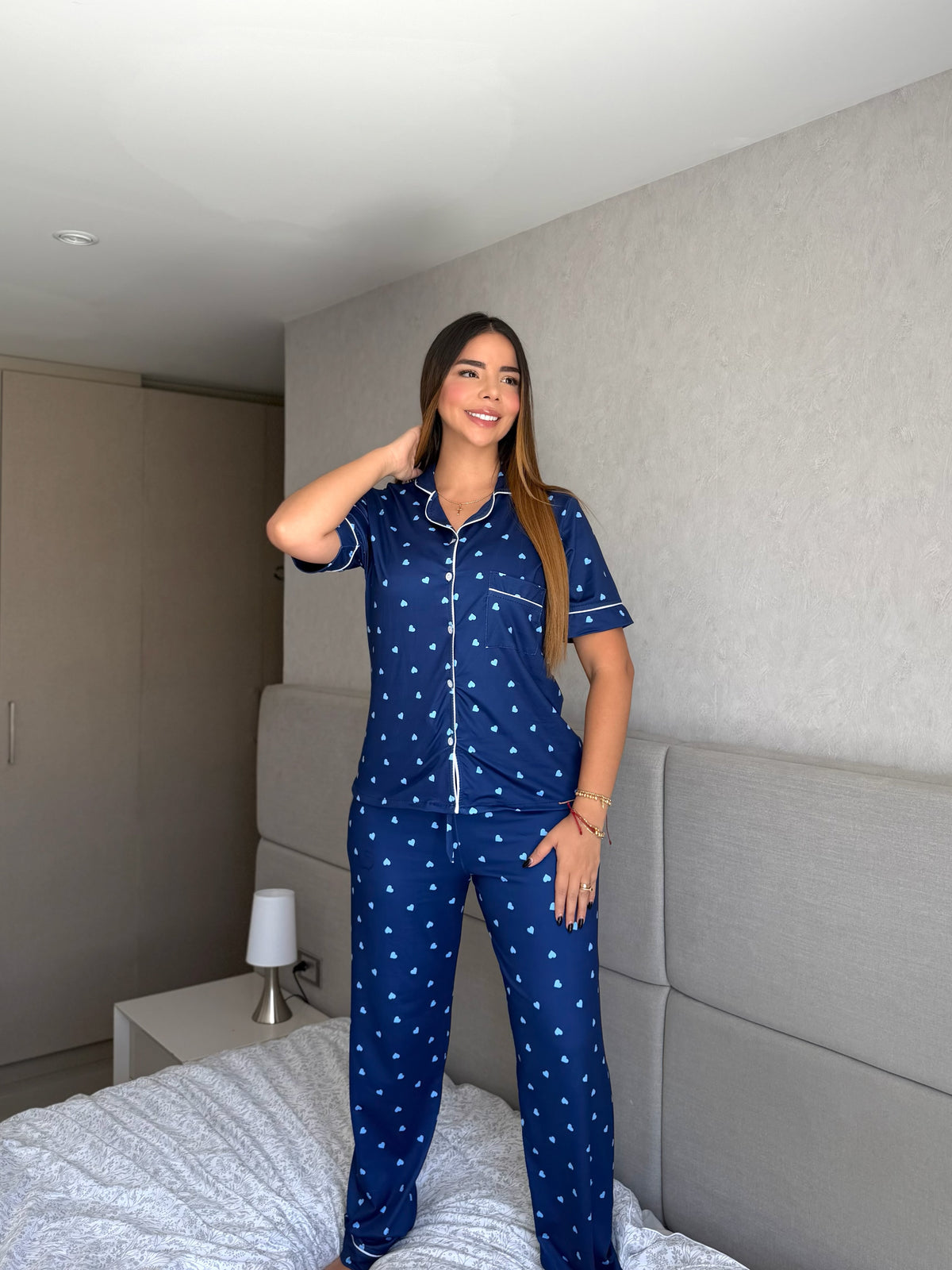 Pijama Botones Pantalón Referencia Corazon Azul