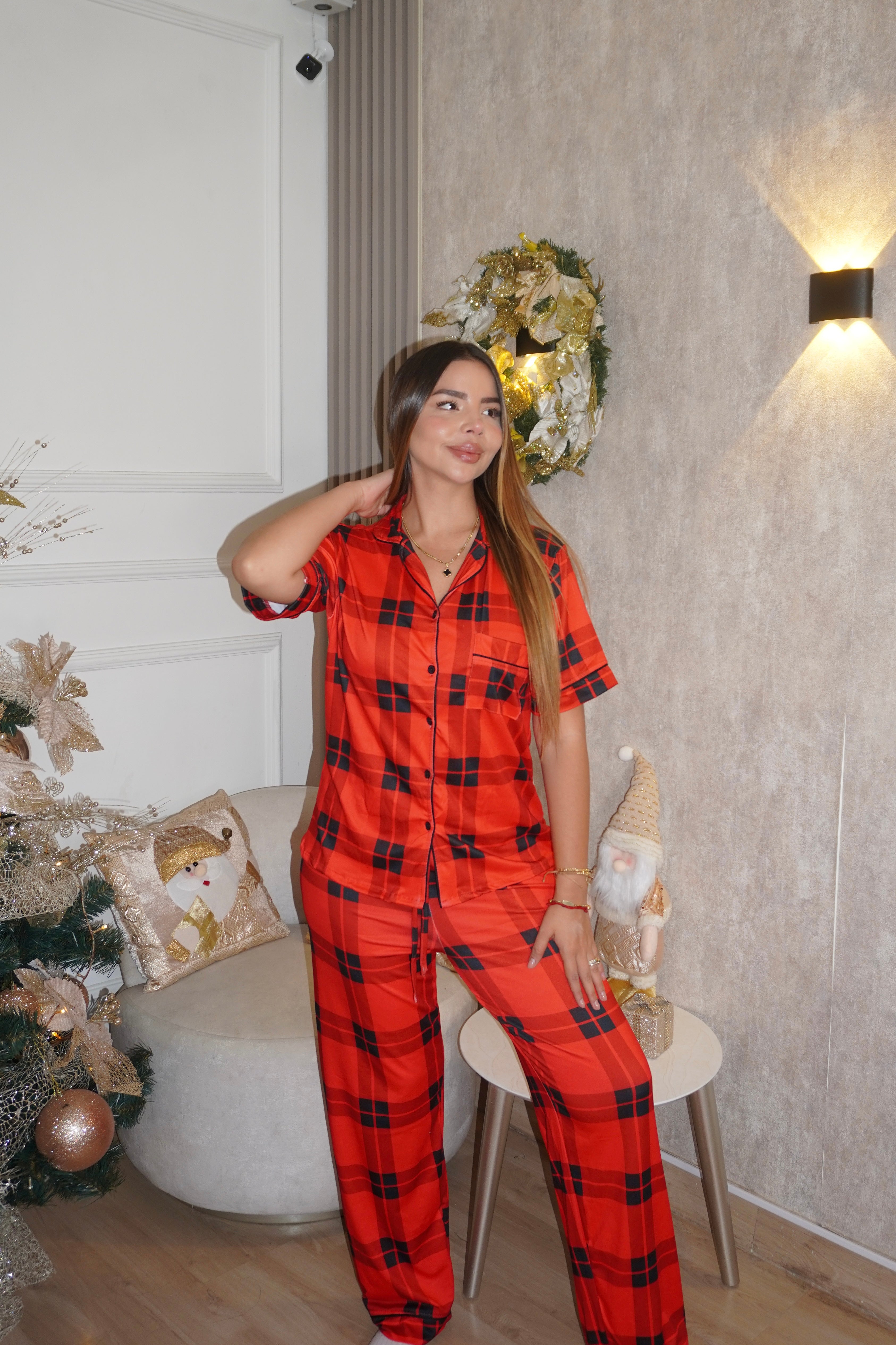 Pijama Navideña de DAMA botones PANTALON referencia Cuadros