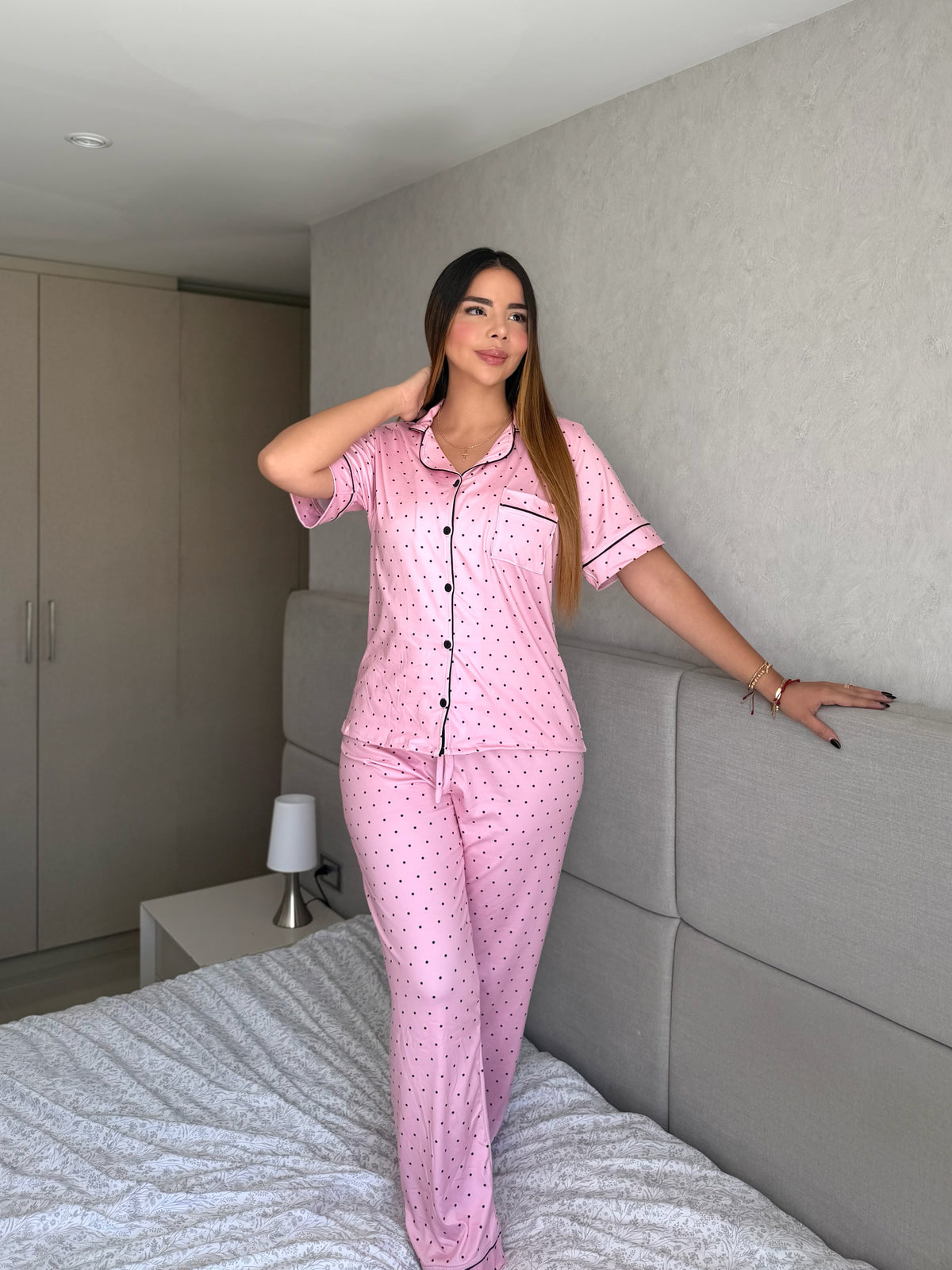 Pijama Botones Pantalón Referencia Puntos Rosa