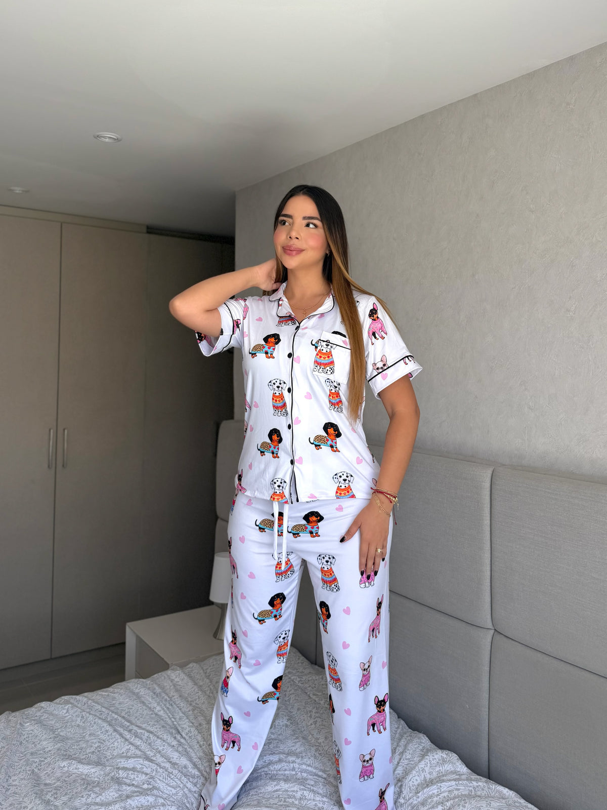 Pijama  Botones Pantalón Referencia Perritos Print