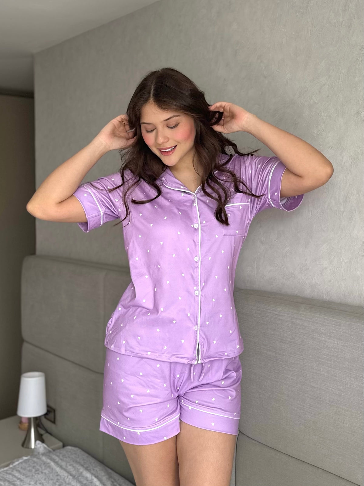 Pijama Botones Short Referencia Puntos Lila