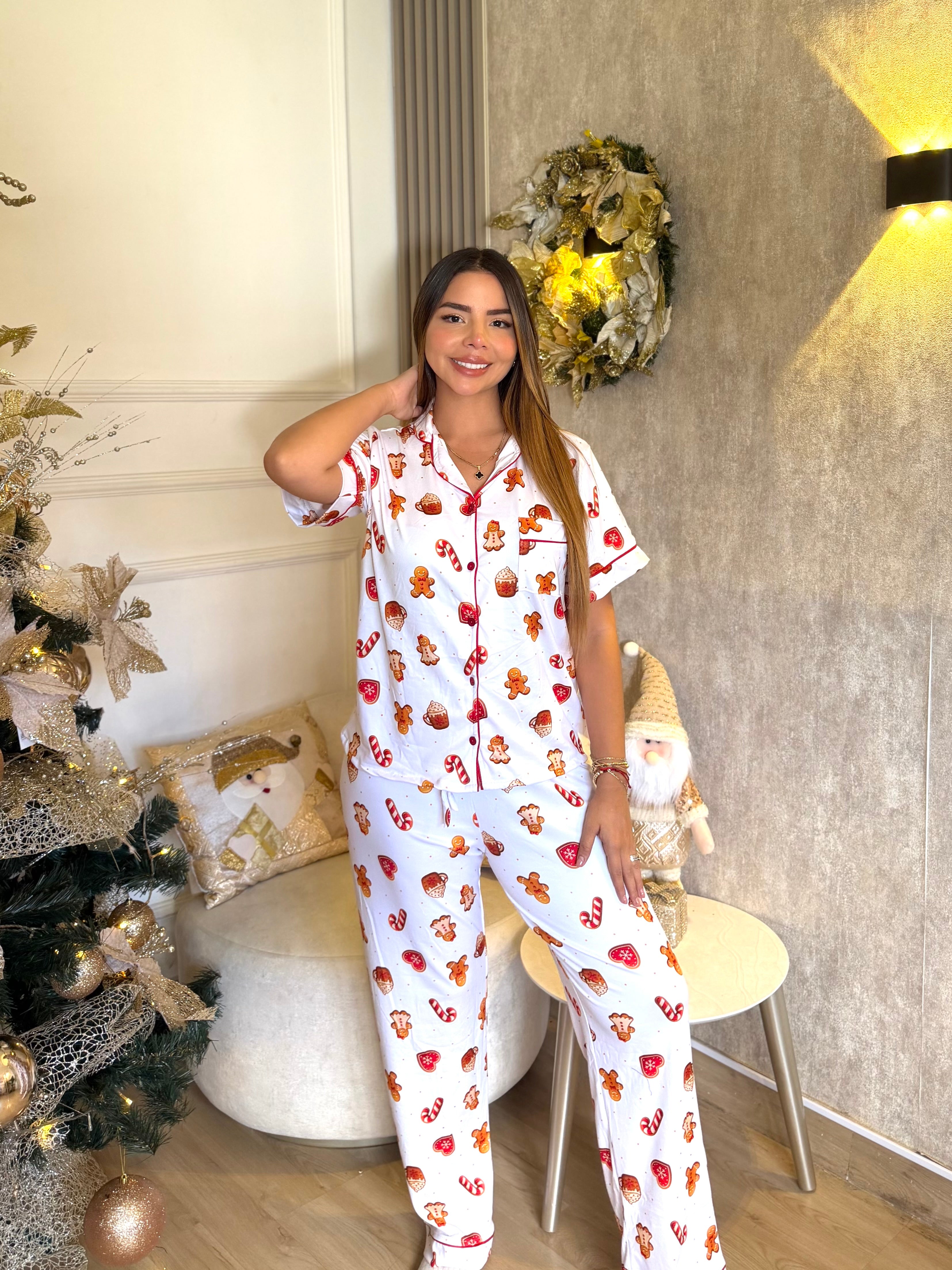 Pijama Navideña de Dama botones Pantalón referencia Galleta