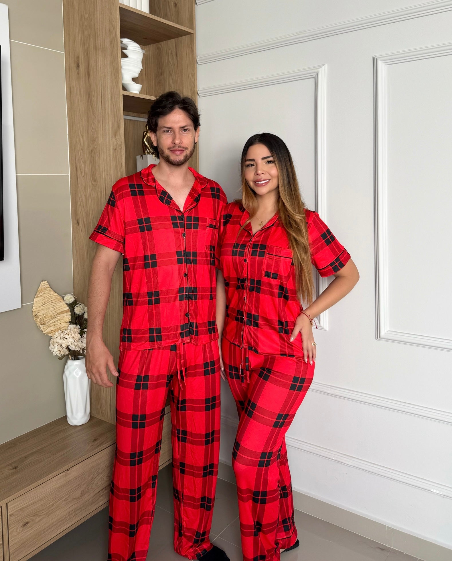 Pijama Botones Hombre Pantalón Cuadros Pareja