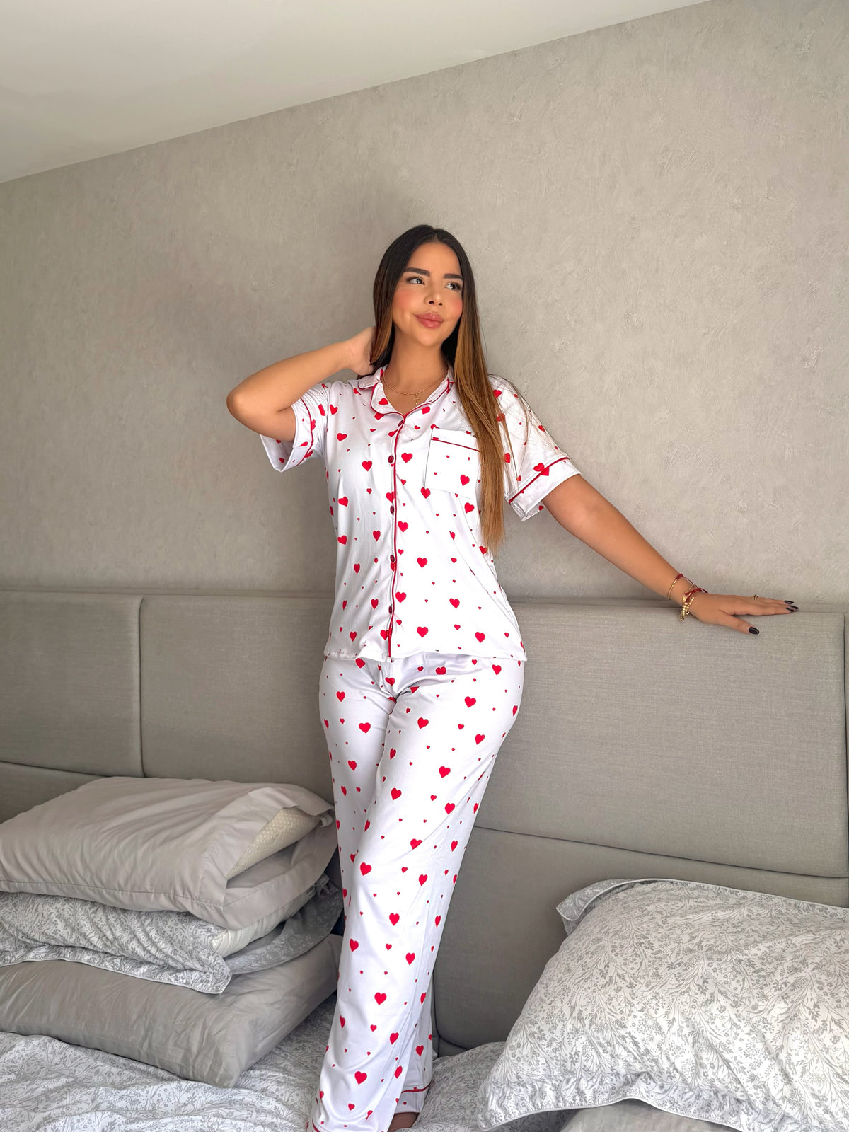 Pijama  Botones Pantalón Referencia Corazón Rojito