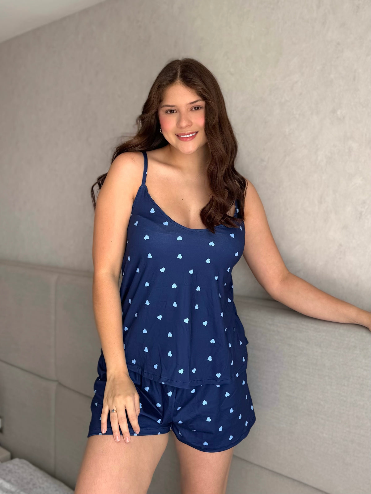 Pijamas tiras short referencia corazones azul