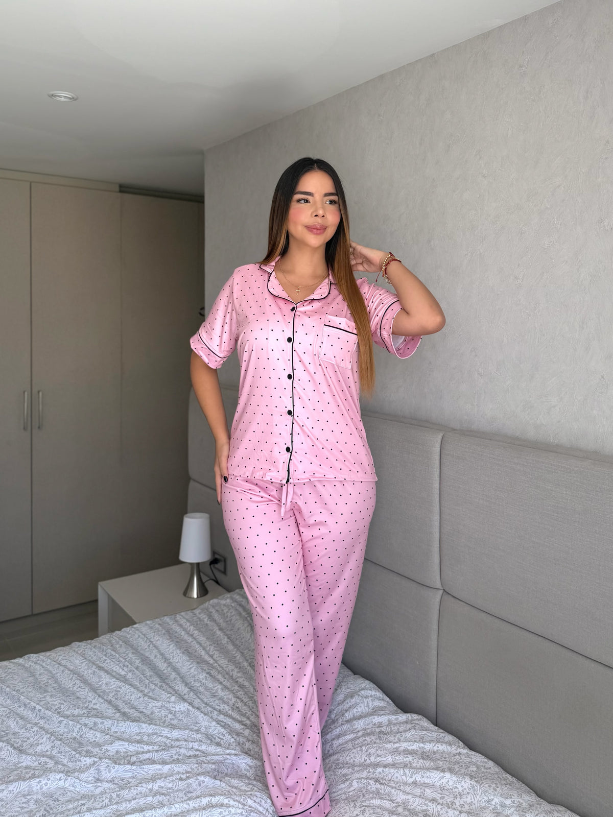 Pijama Botones Pantalón Referencia Puntos Rosa
