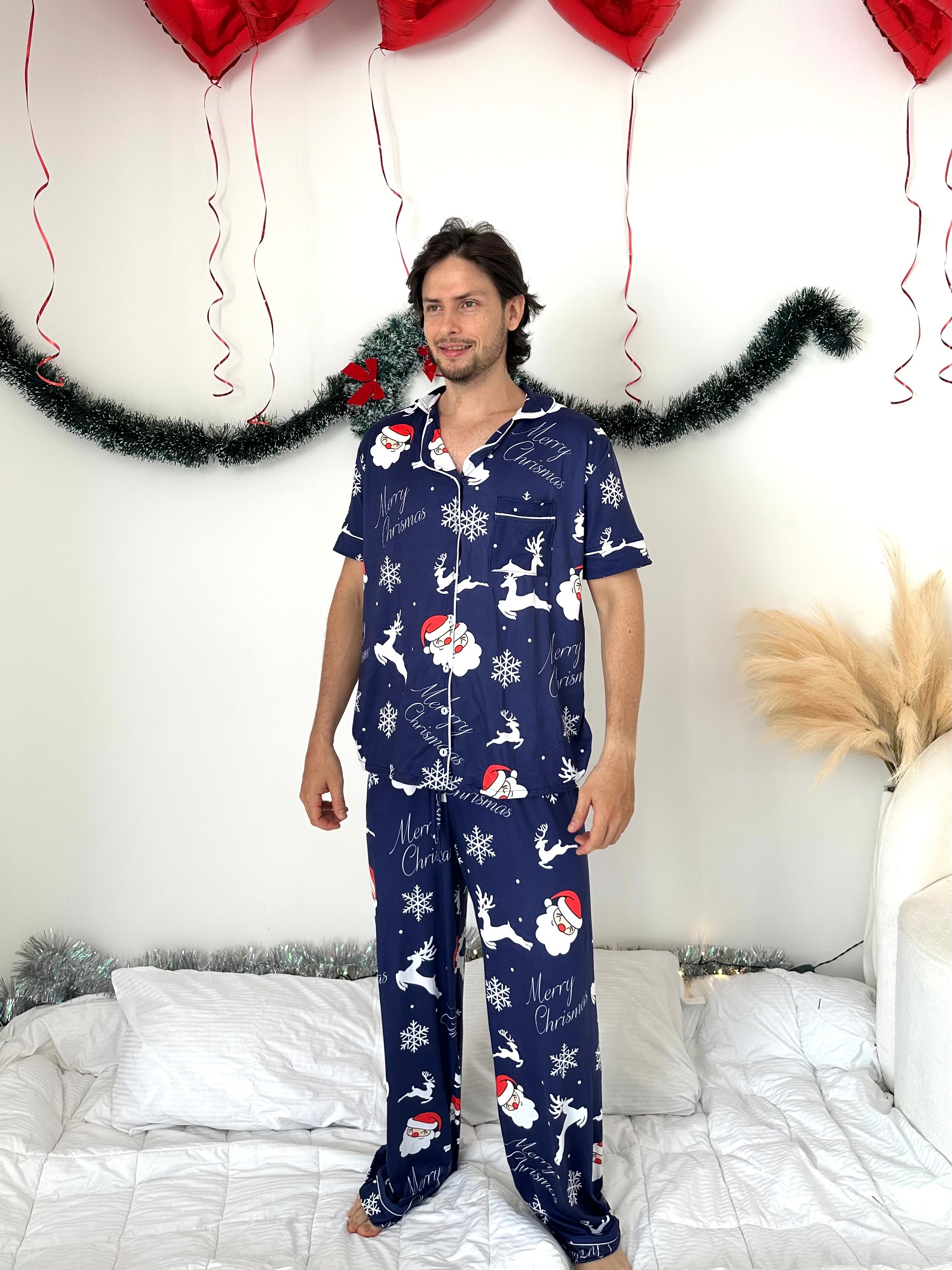 Pijama navideña de CABALLERO botones PANTALON referencia Papá Noel Azul Marino