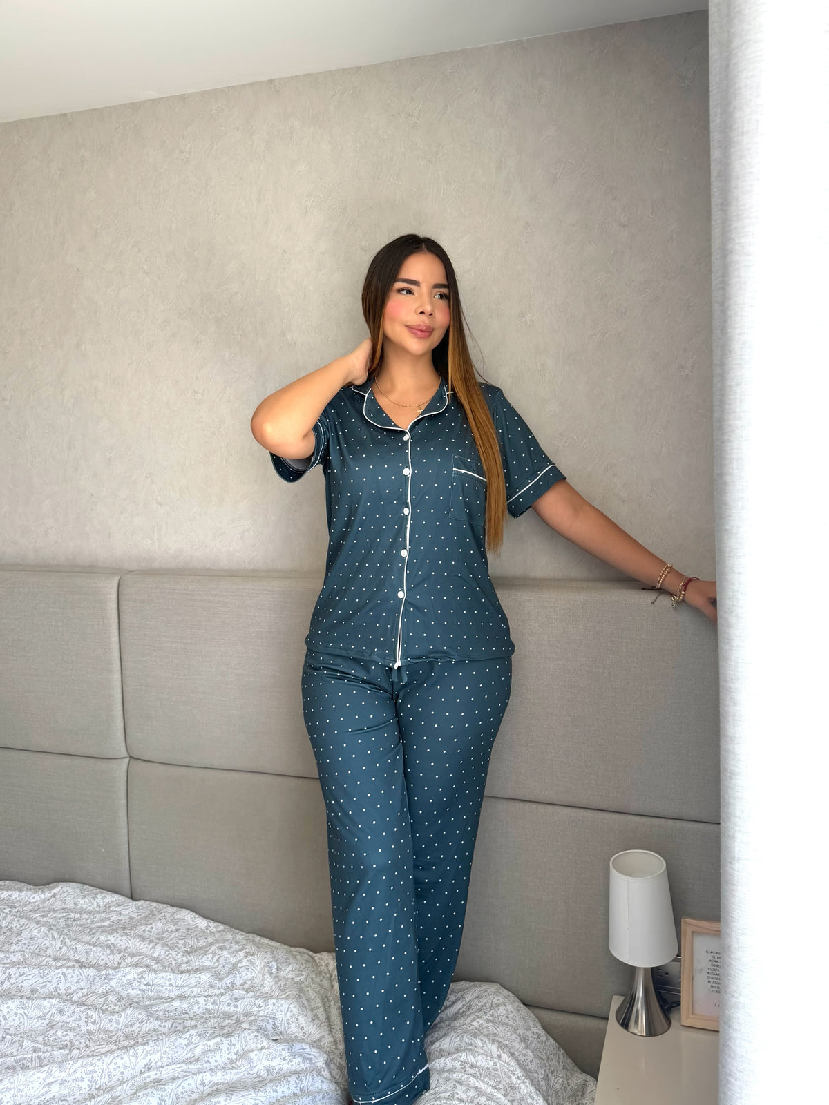 Pijama Botones Pantalón Referencia Puntos Verdes