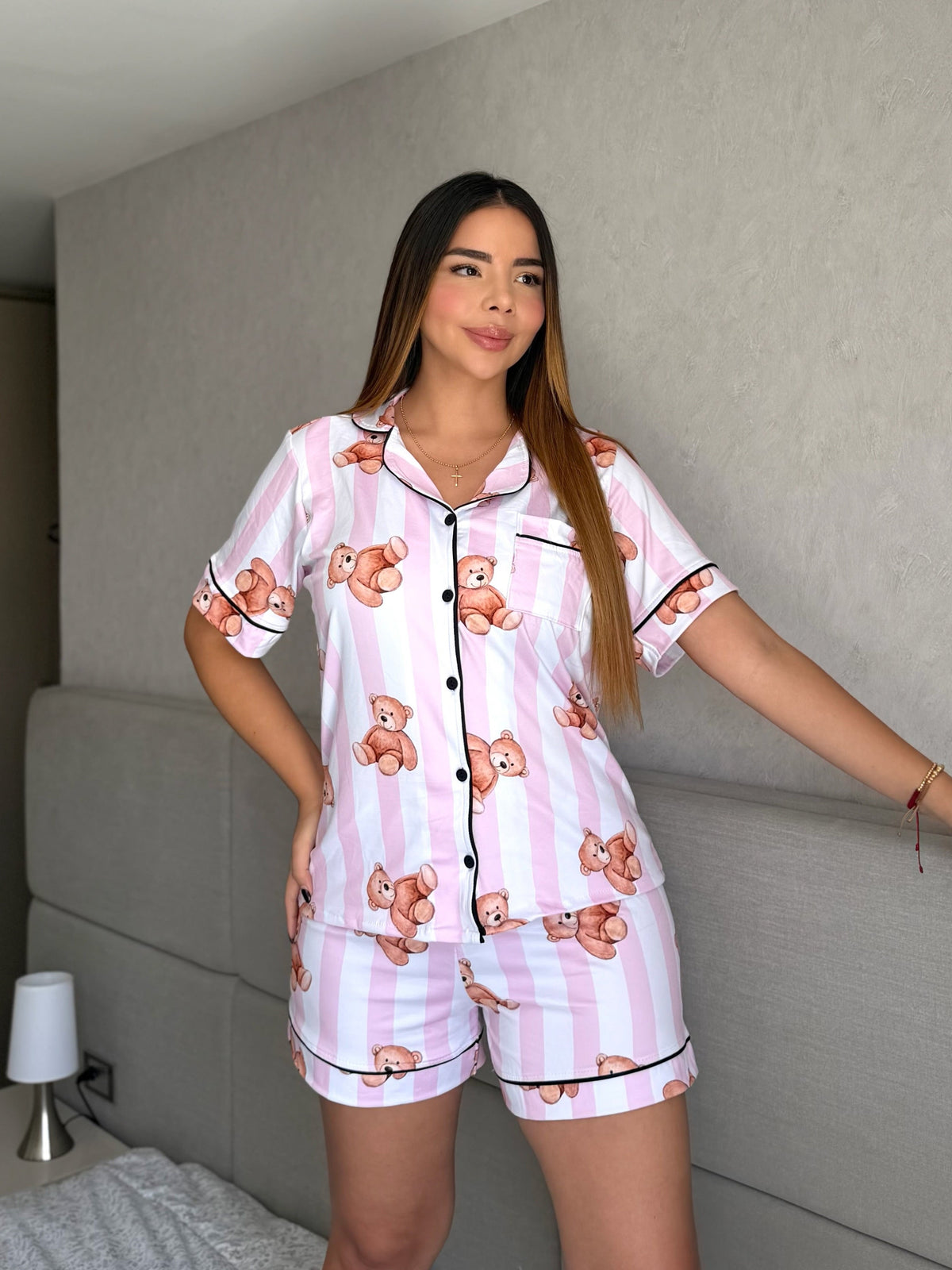 Pijama Referencia Botones Short Rayas Ositos