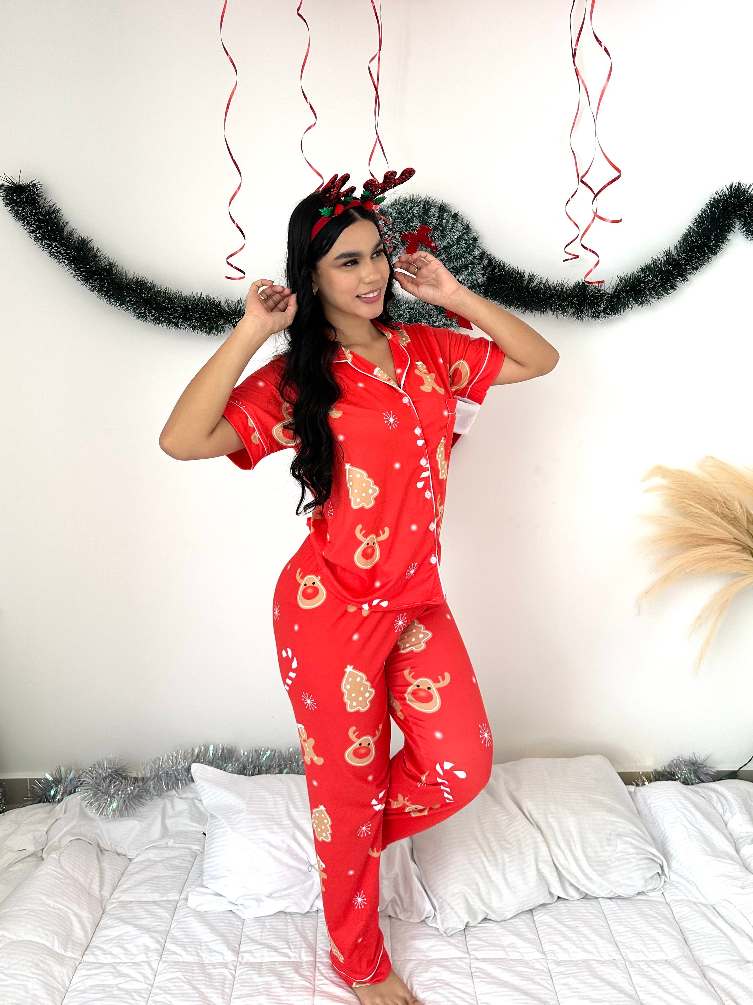 Pijama navideña de DAMA botones PANTALON referencia BASTÓN