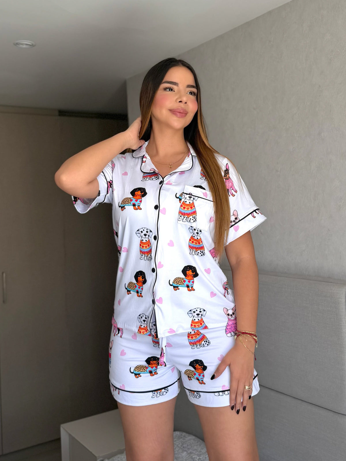 Pijama Referencia Botones Short Perritos Print