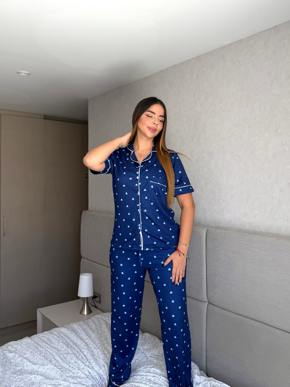Pijama Botones Pantalón Referencia Corazon Azul