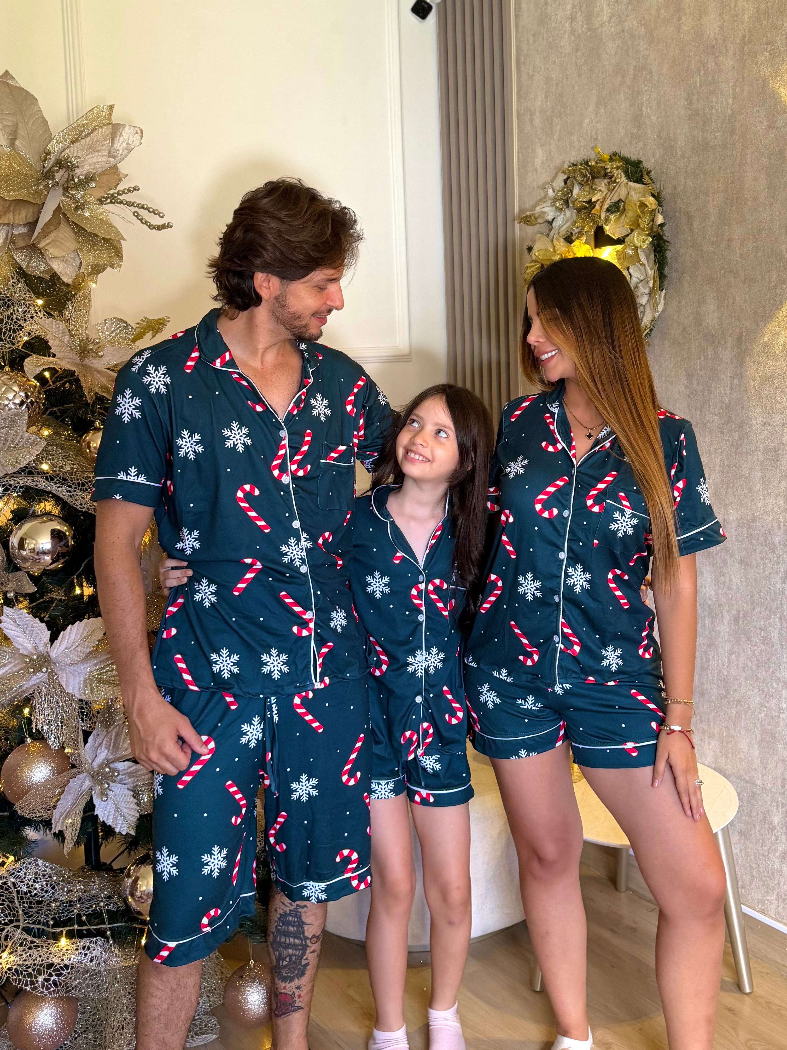 Pijama Navideña de Dama botones Short referencia Verde Navideño