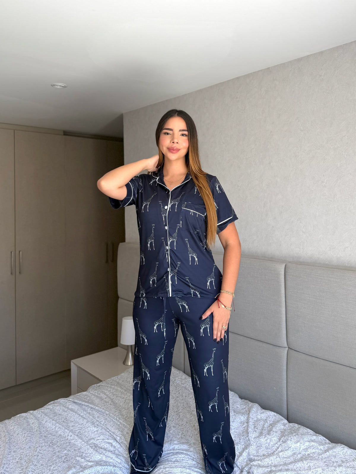 Pijama  Botones Pantalón Referencia Jirafa Azul