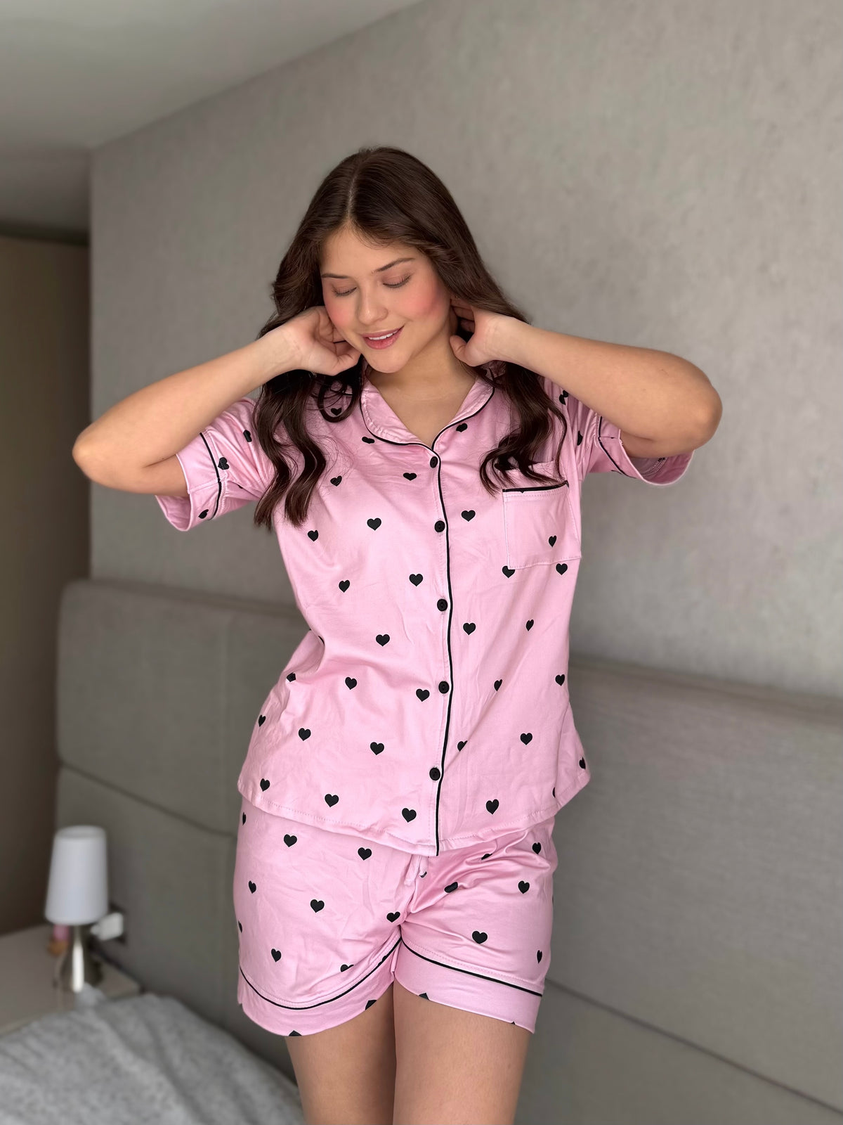 Pijama Botones Short Referencia Rosa Corazón