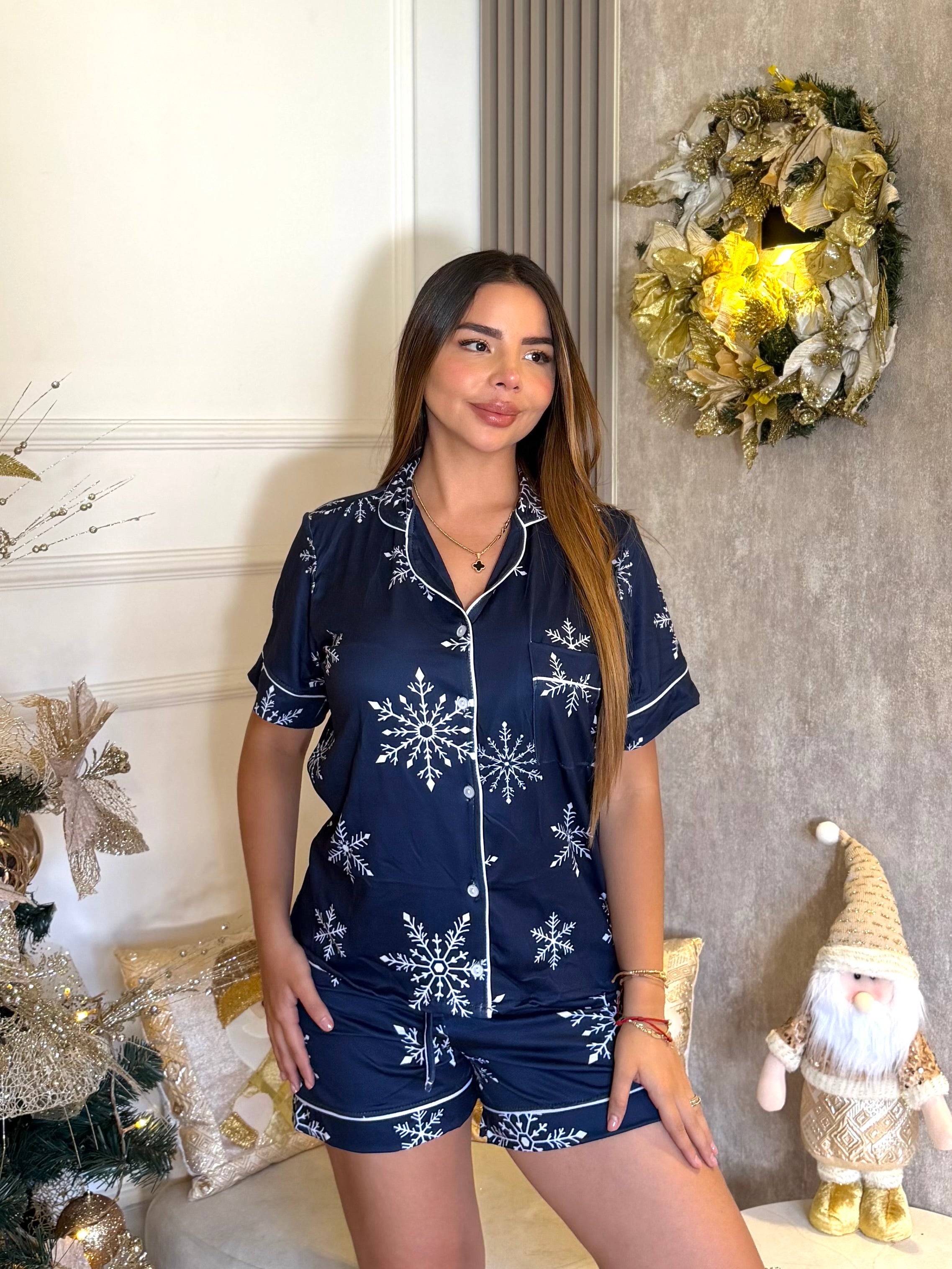 Pijama Navideña de DAMA botones Short referencia Copo Navideño