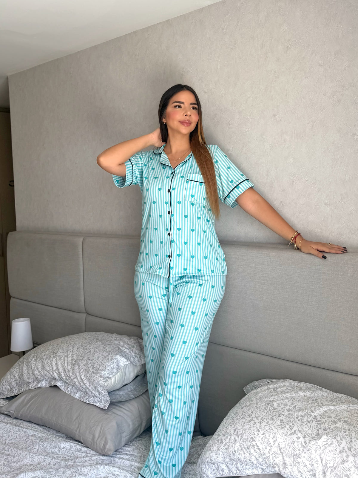 Pijama Botones Pantalón Referencia Rayas Verdes
