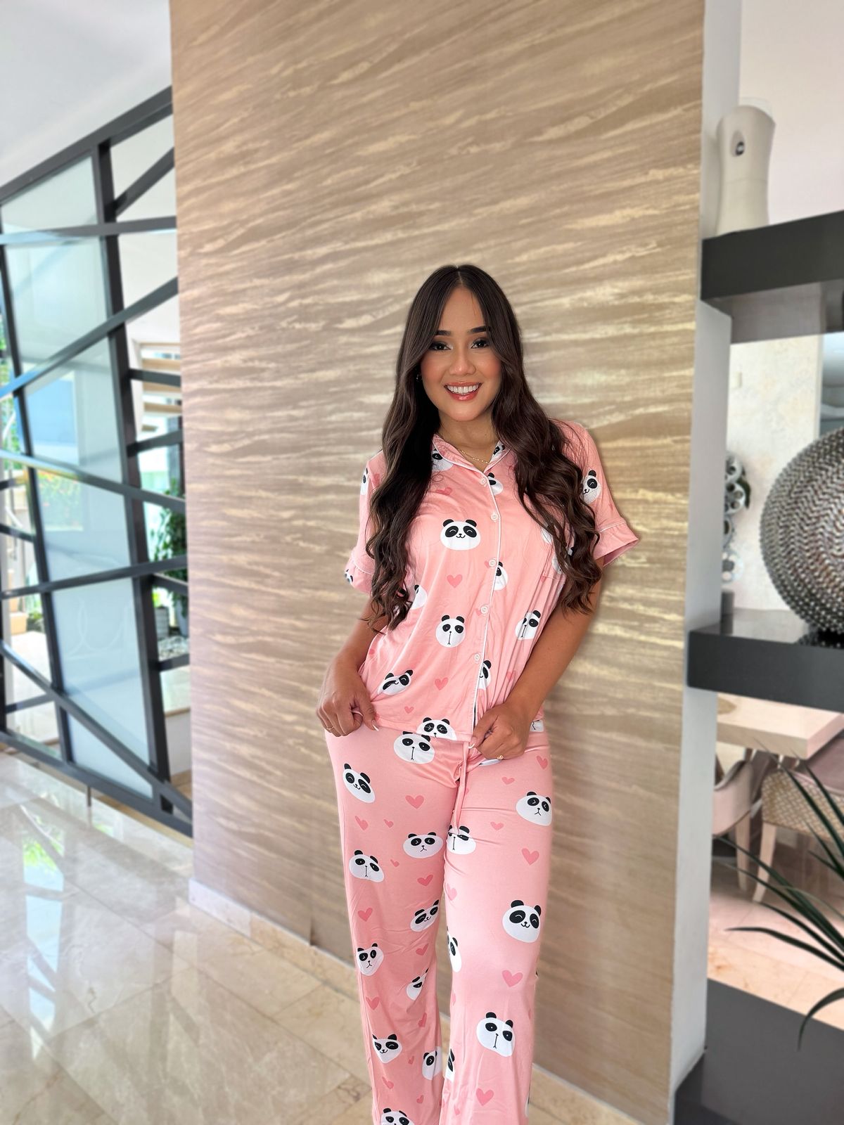 Pijama Botones Pantalón Largo Referencia Osito panda Rosa
