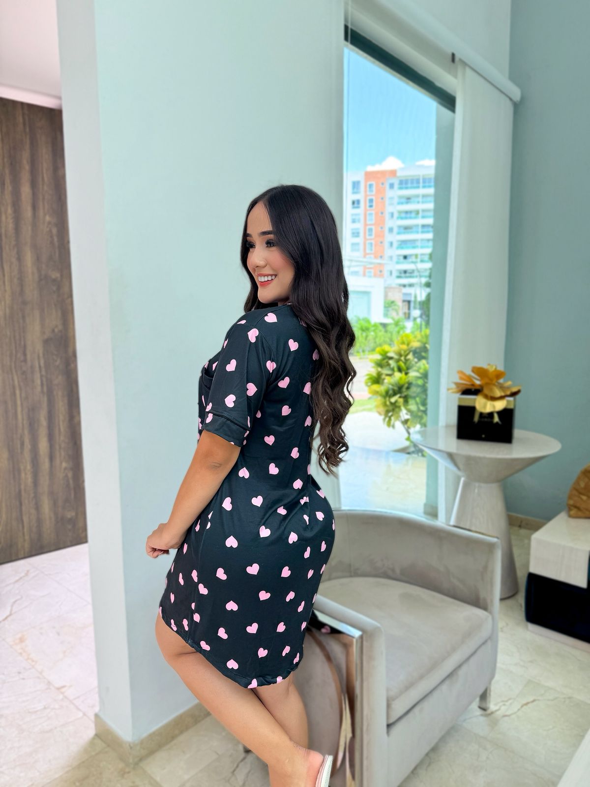 Pijama Bata Referencia Negro Corazones