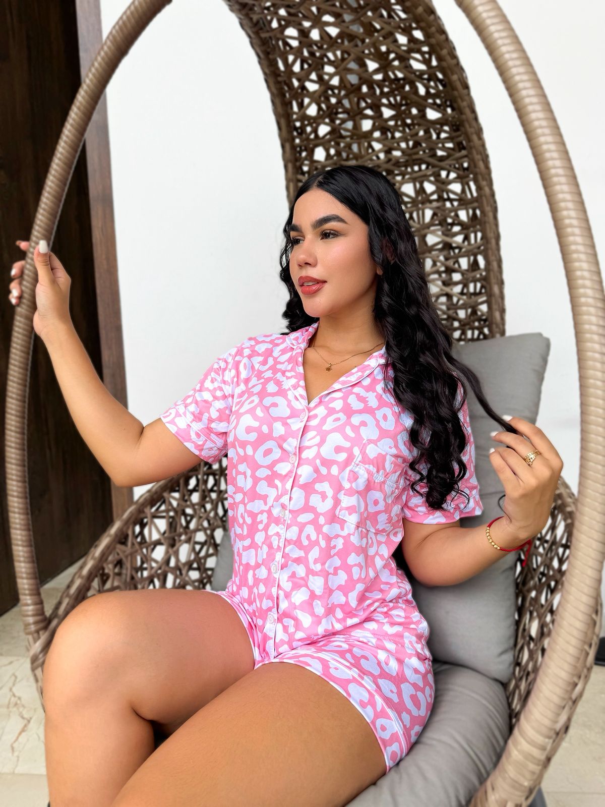 Pijama Referencia Botones Short Referencia Print Rosa