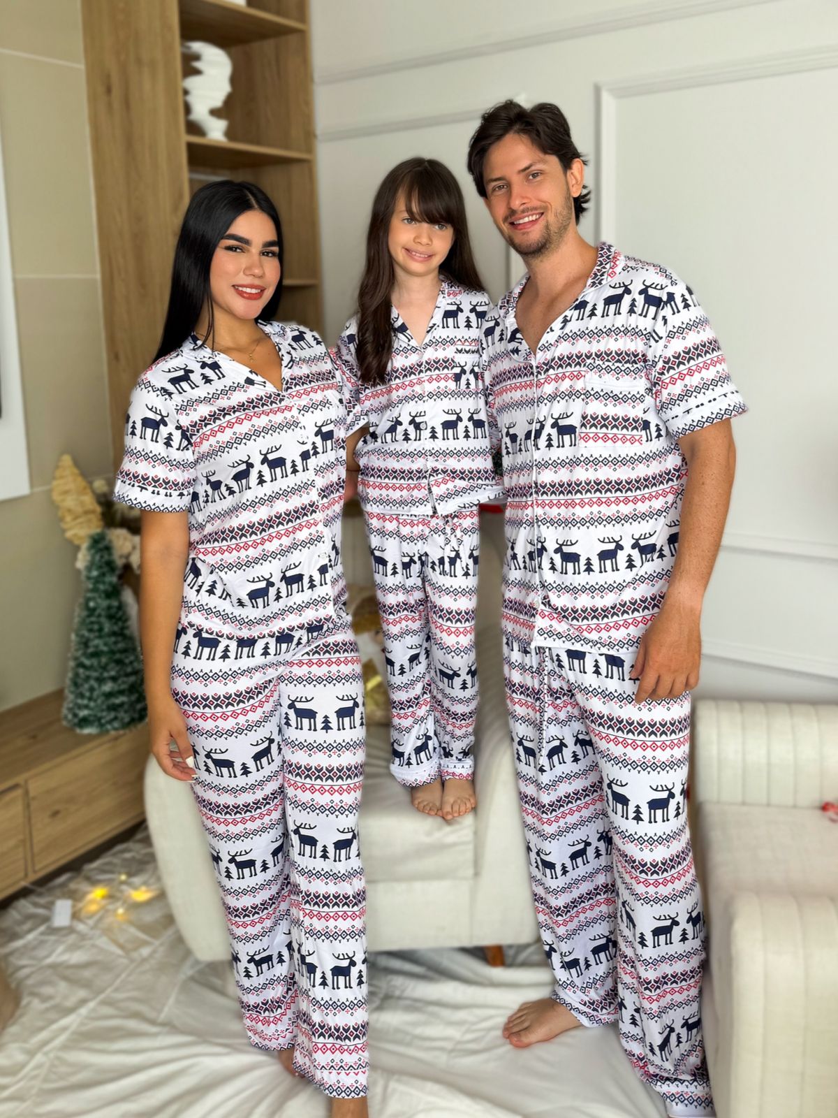 Pijama navideña de NIÑA botones PANTALON referencia RENO BLANCO