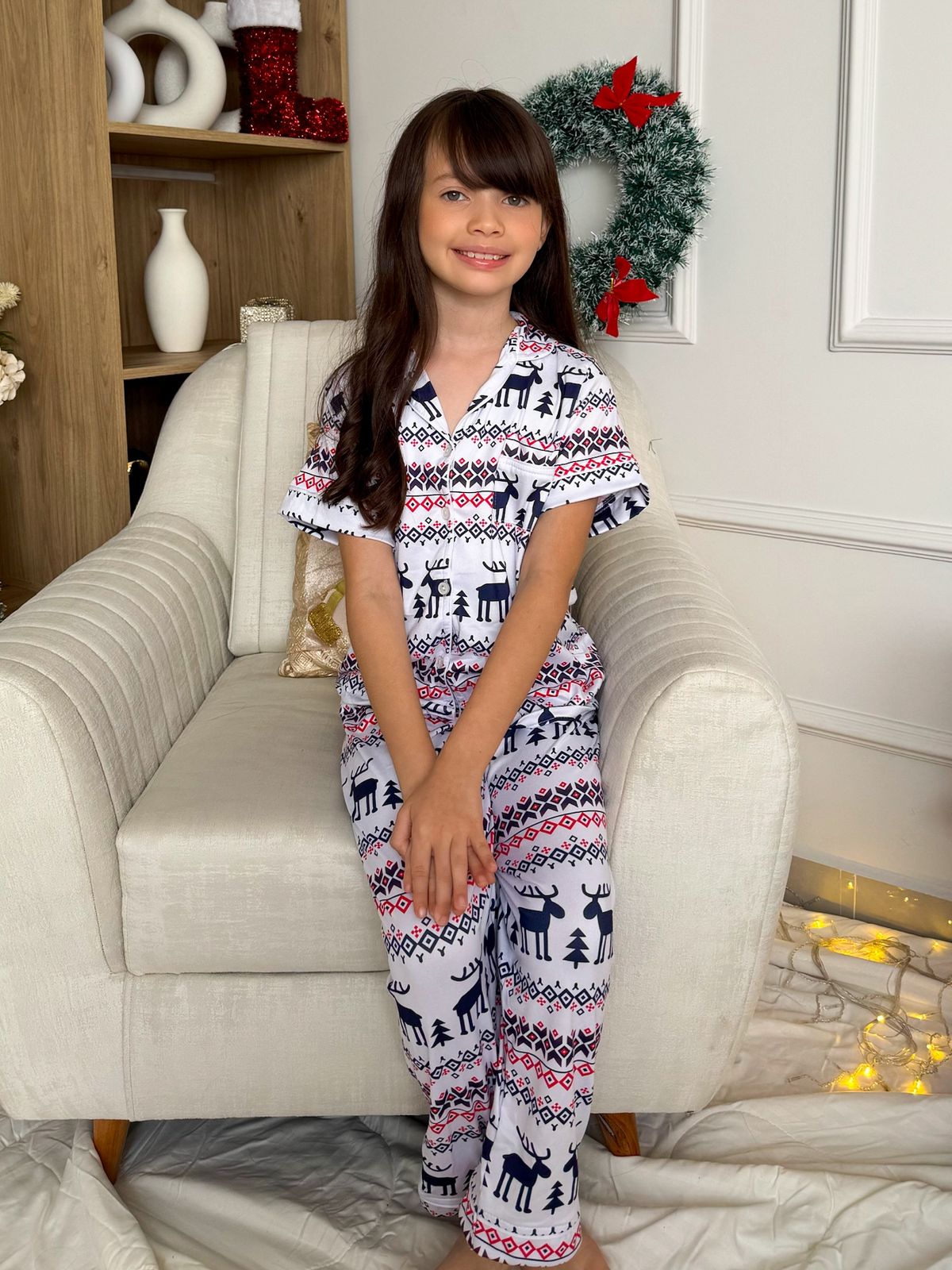 Pijama navideña de NIÑA botones PANTALON referencia RENO BLANCO
