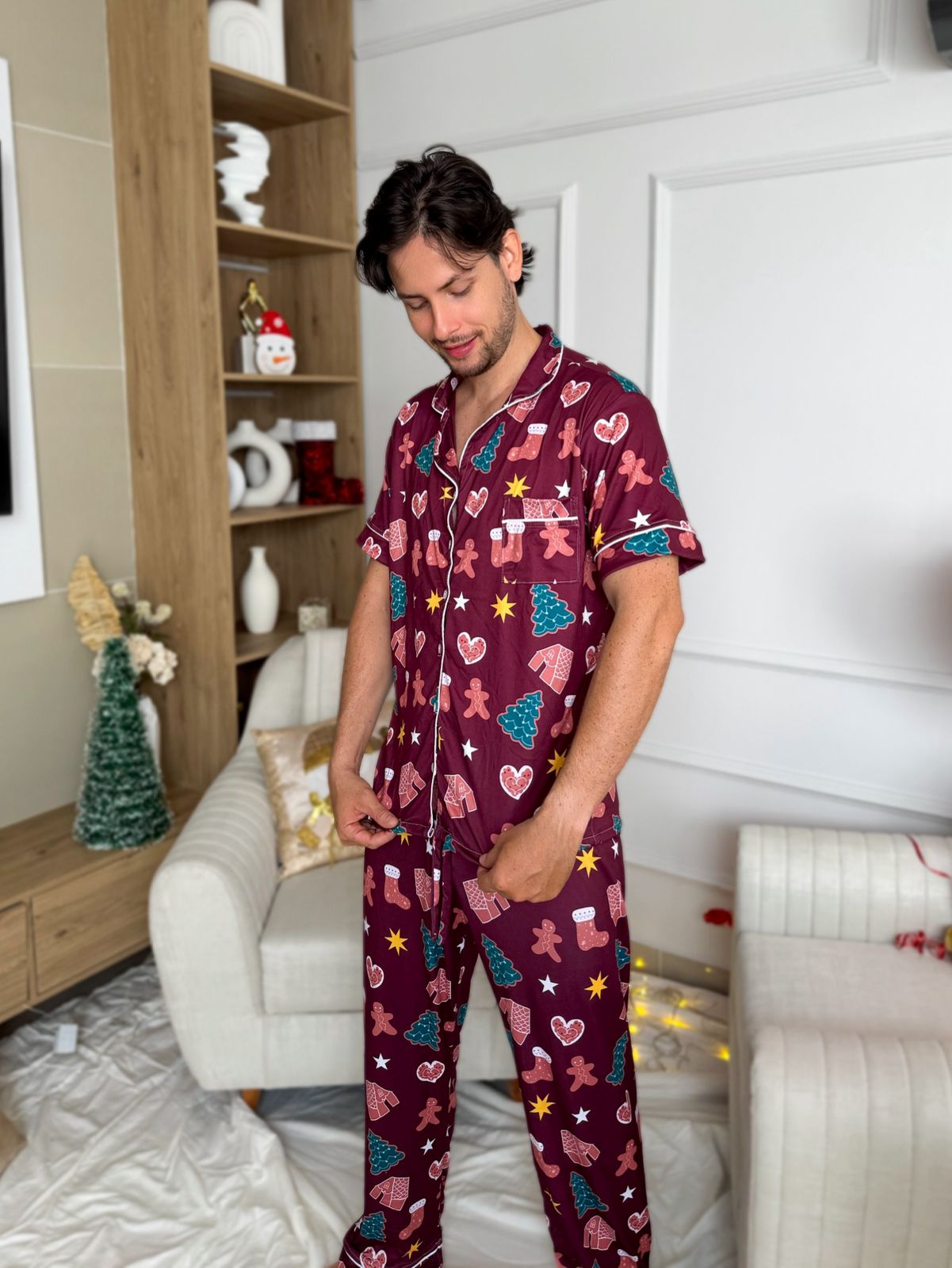 Pijama navideña de CABALLERO botones PANTALON referencia VINOTINTO NAVIDAD
