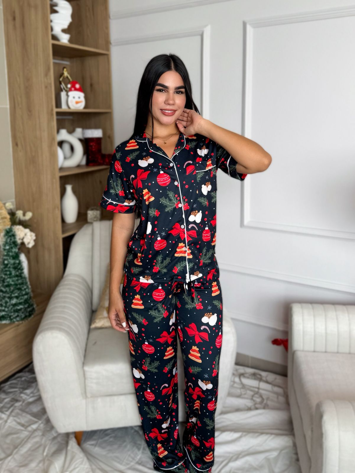 Pijama navideña de DAMA botones PANTALON referencia CORBATAS