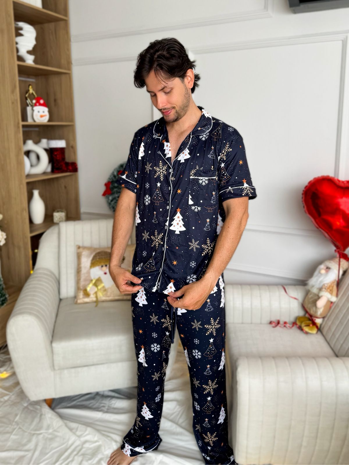 Pijama navideña de CABALLERO botones PANTALON referencia ARBOL NAVIDEÑO AZUL